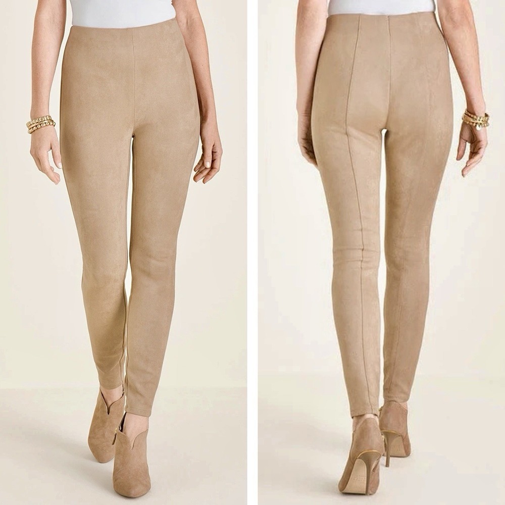 NWT CHICO'S Vegan Suede Legging Pants 1 Size 8 Dusty Cedar Tan Pintuck Dressy‎